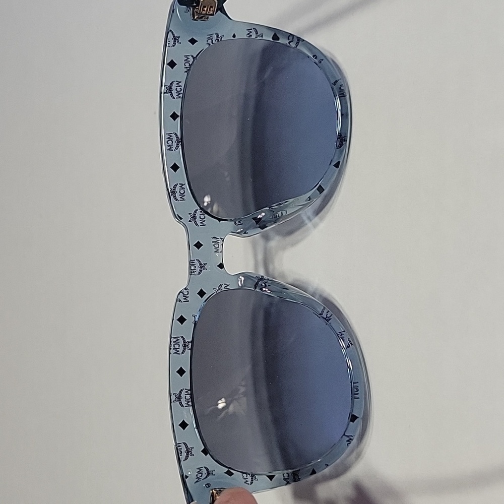MCM! Blue Transparent Clear Monogram Visetos Wayfarer Sunglasses - Picture 7 of 9